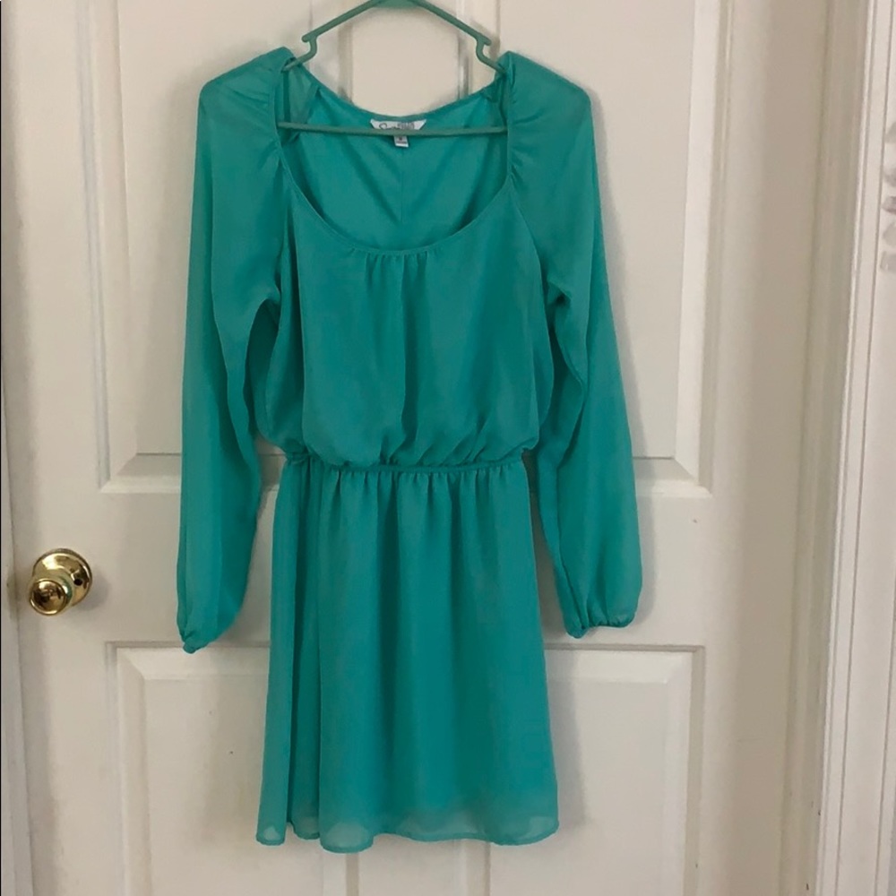 Speechless Aqua Colored Flowing Long Sleeve Dress